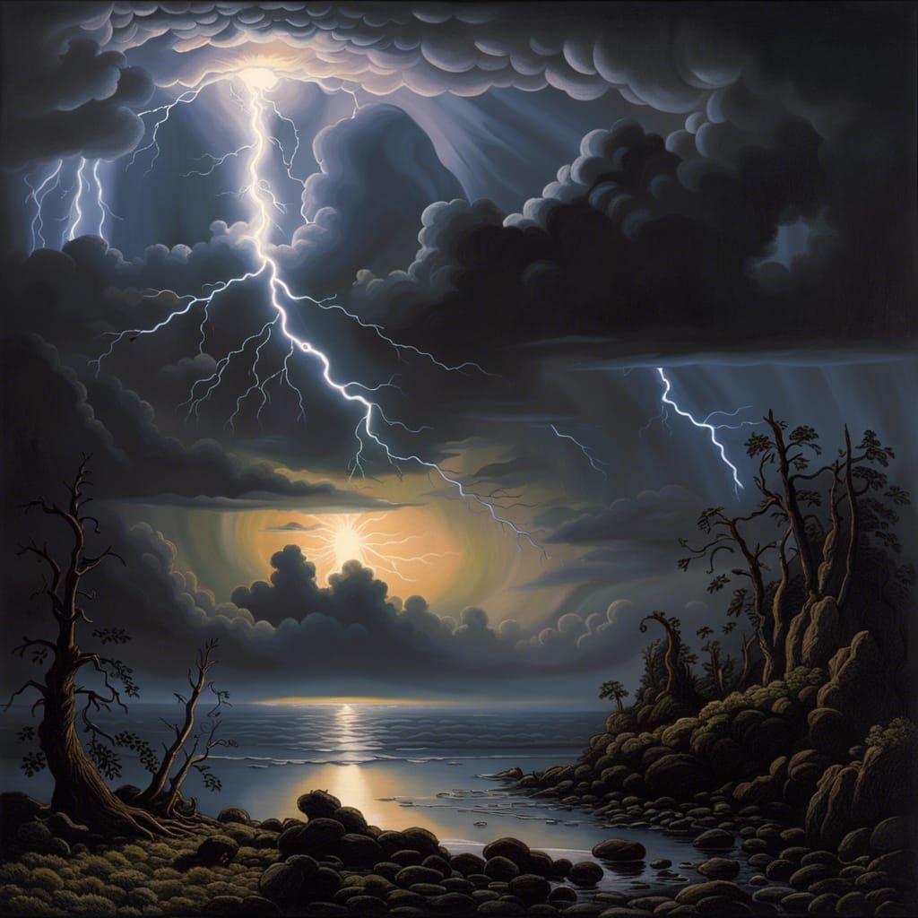Epic Lightning Scape in Romantic Style
