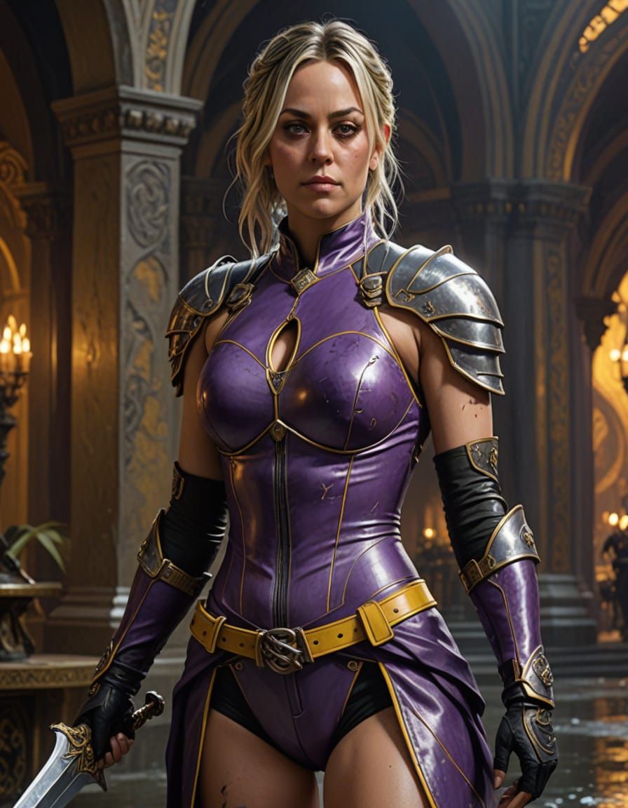 Kaley Cuoco in Dark Fantasy Armor with Scimitar