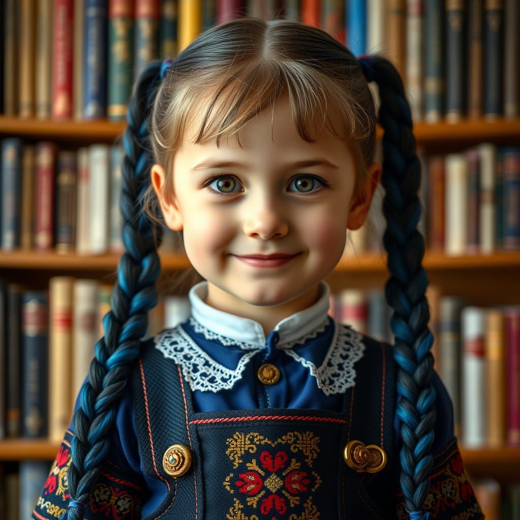 Ukrainian Girl in National Clothes, Smiling in Castle