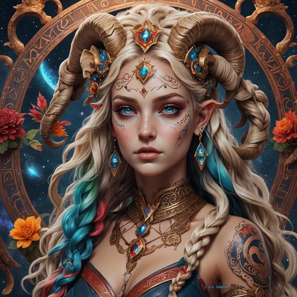 Aries Goddess with Tattoos: Fantasy Concept Art