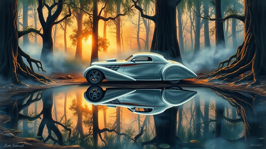 Silver Hot Rod in Mystical Forest Glade