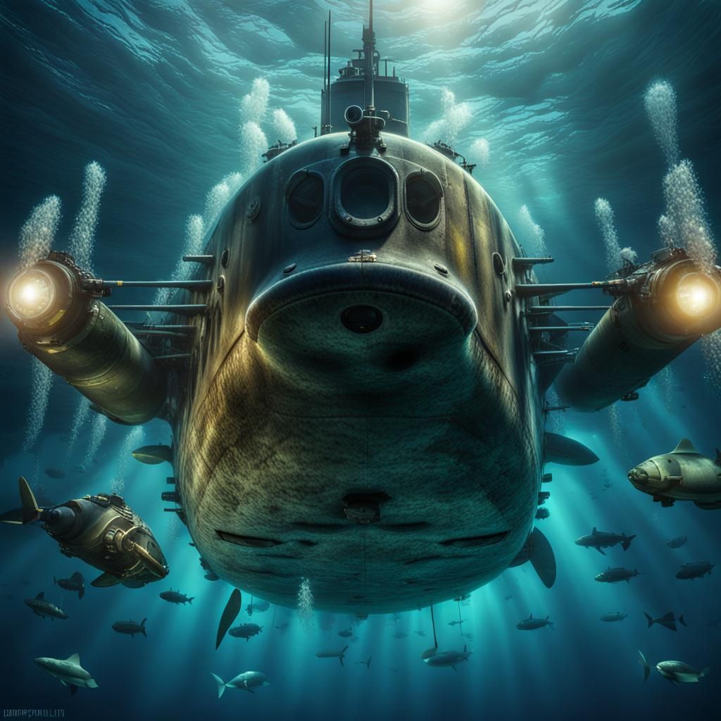 Upside Down Military Submarine in 8k