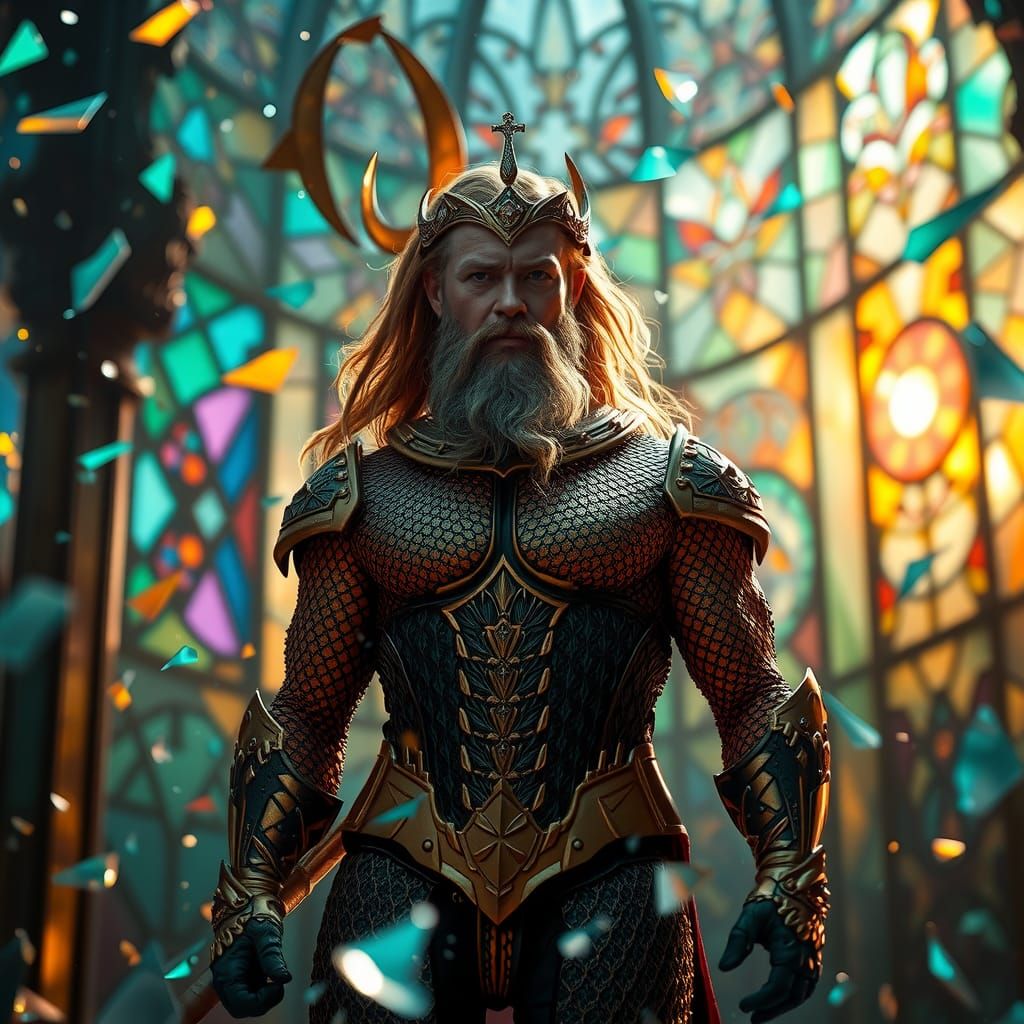 Aquaman in a Kaleidoscopic Sea of Stained Glass
