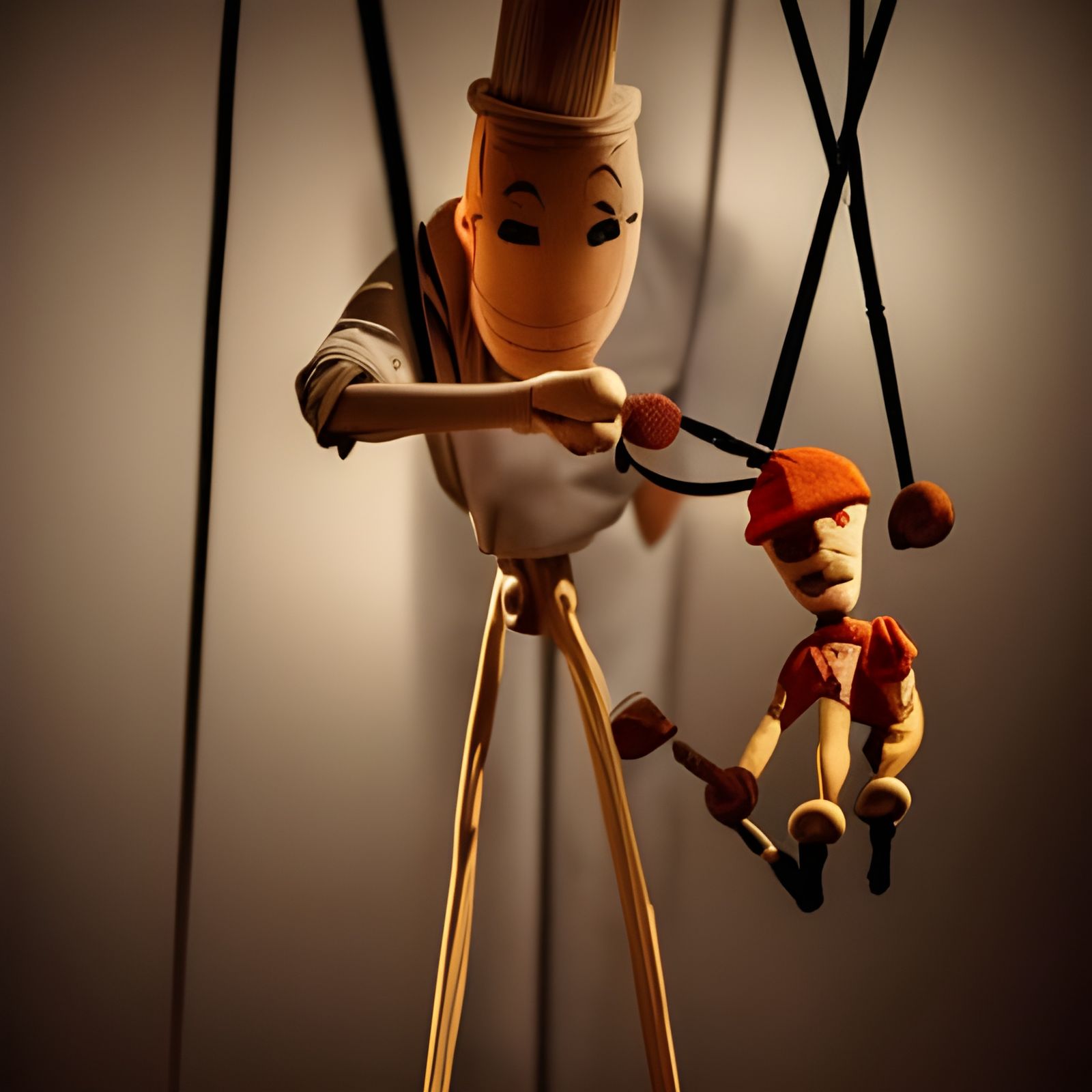 Man Controls Pinocchio Marionette Puppet: Hyperrealistic Ima...