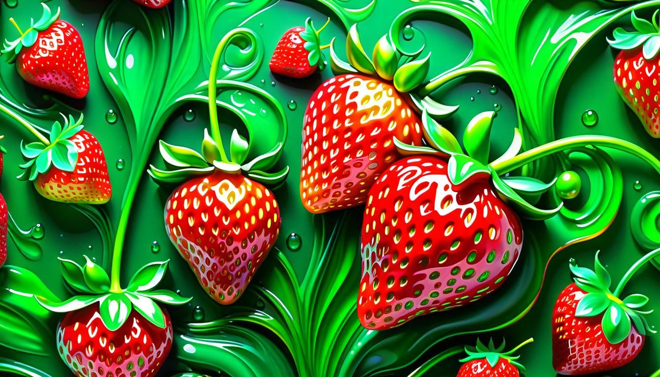 Glistening Strawberries in Impasto Gouache Art