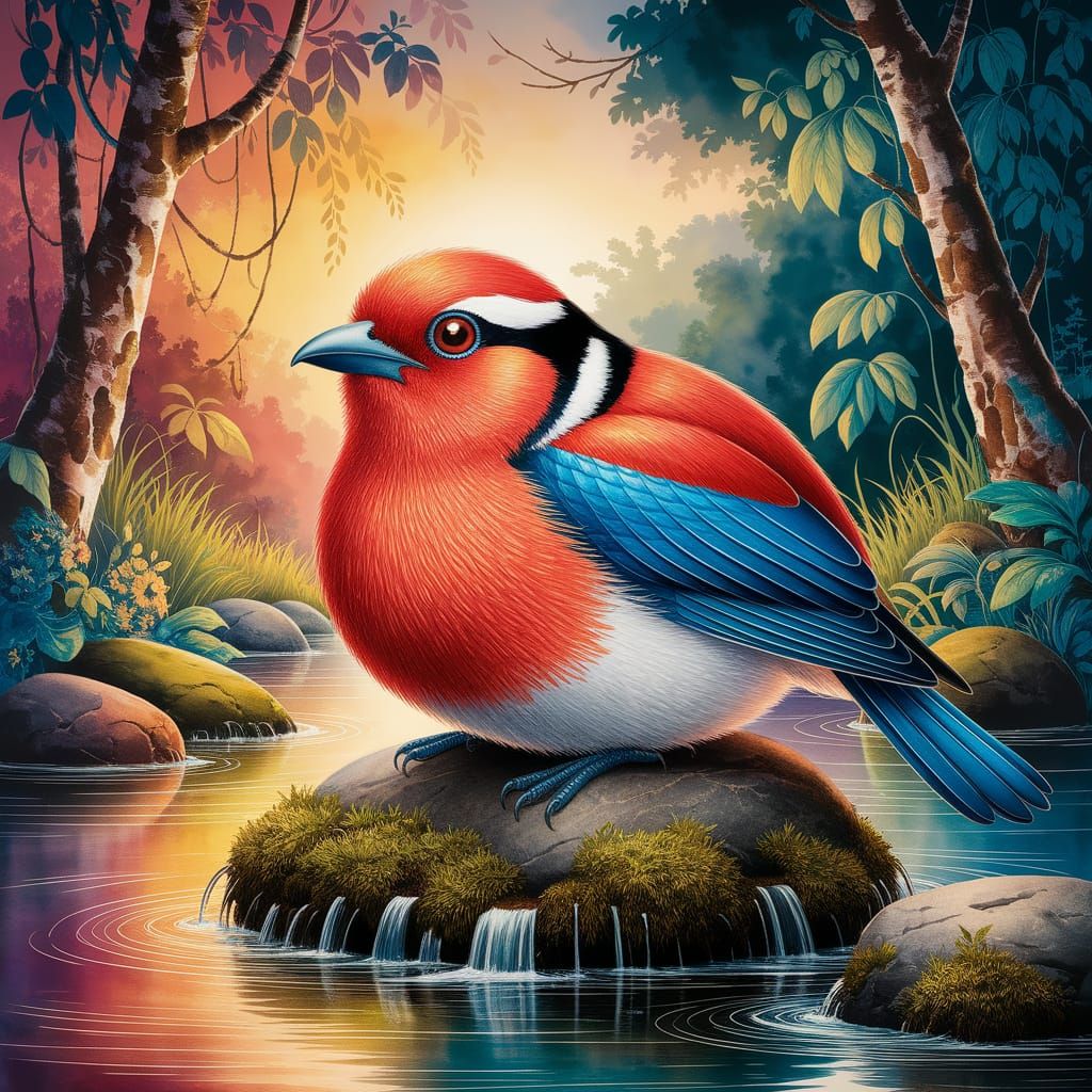 Blue-banded Pitta Bird in Oil Painting Style