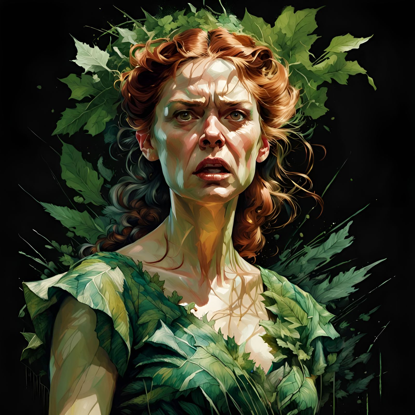 Angry Woman in Green Dress, Digital Illustration