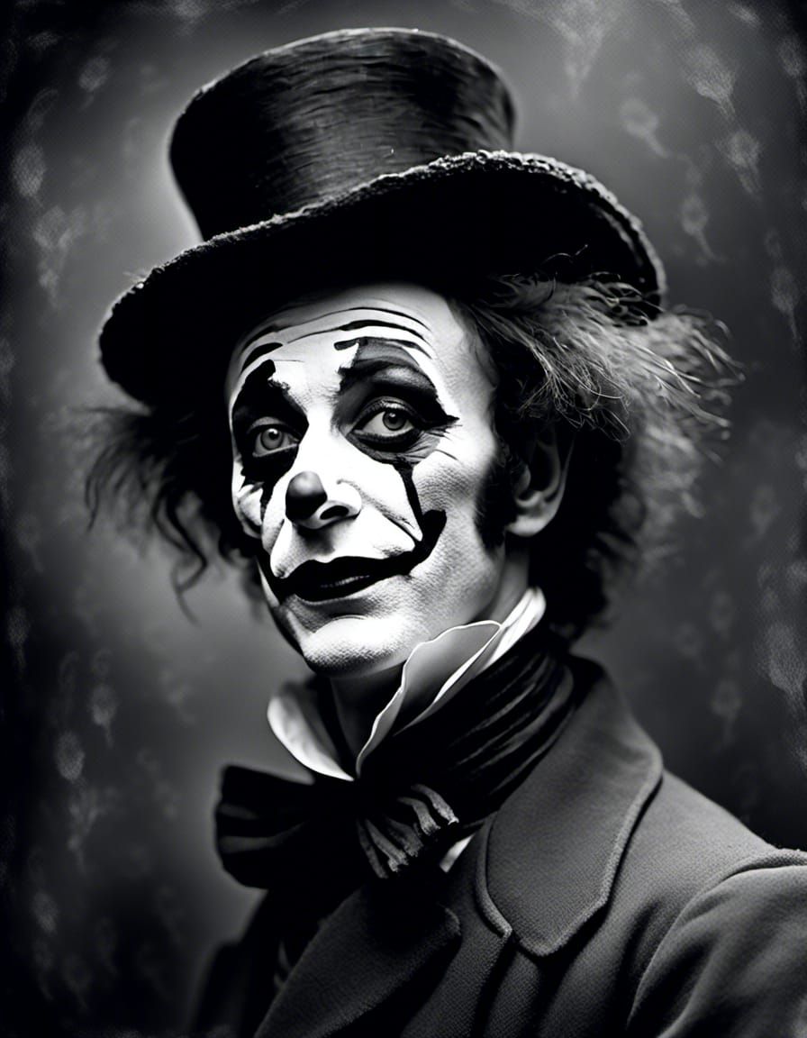 Tragic Mime Portrait in Impressionist Style