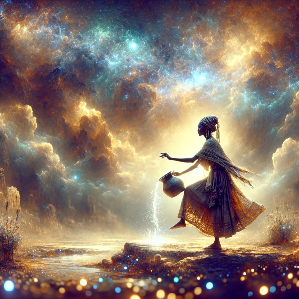 Nubian Woman Collecting Water: Digital Matte Painting