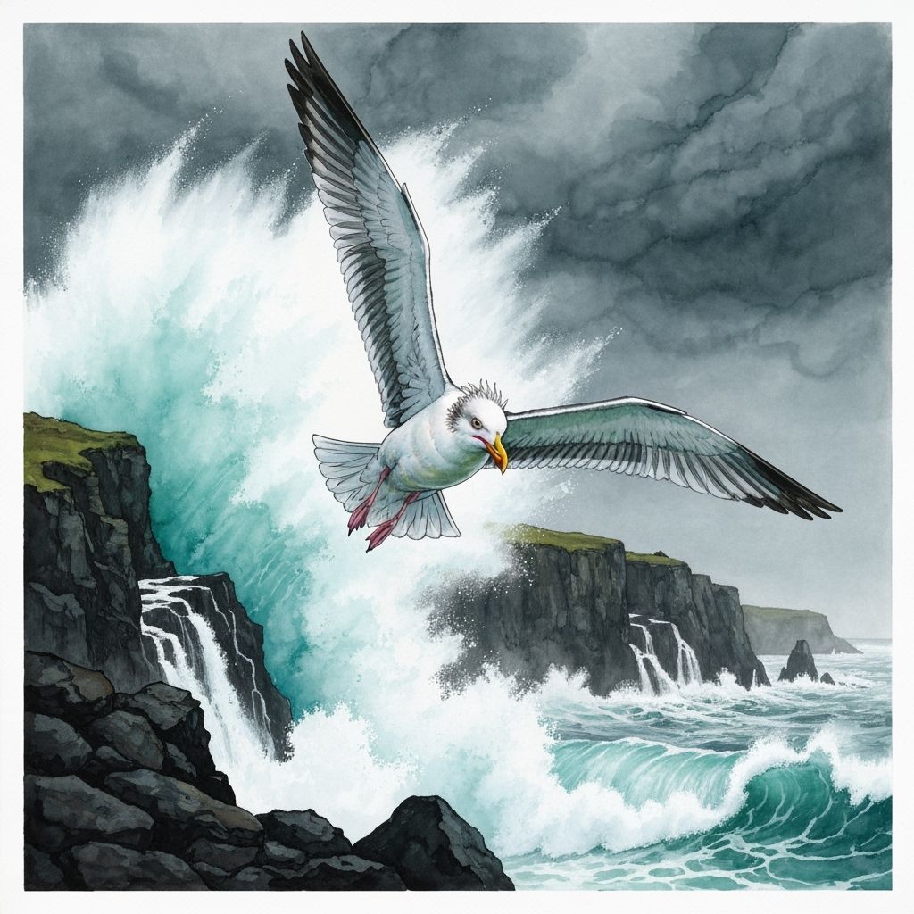 Seagull Soaring Through Stormy Skies