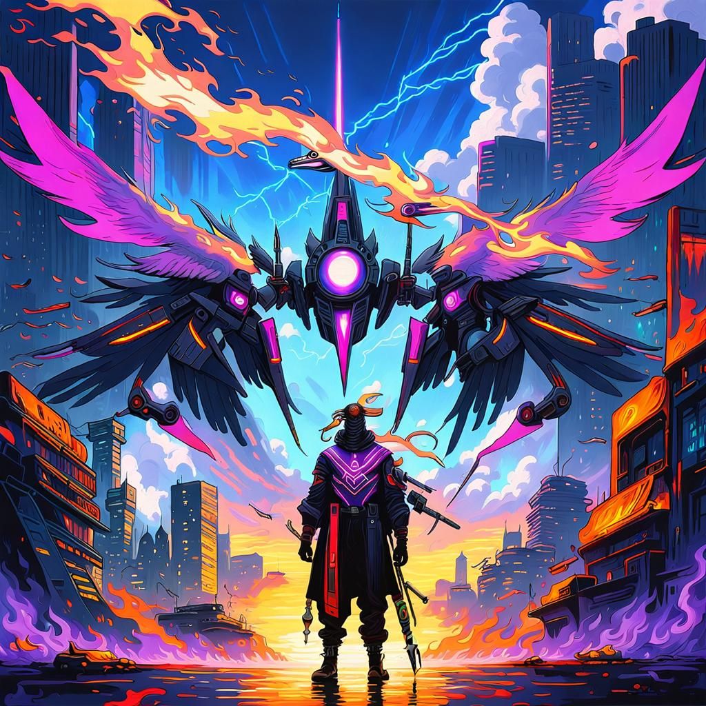 Cyberpunk Villain in Ghibli Anime Oil Painting