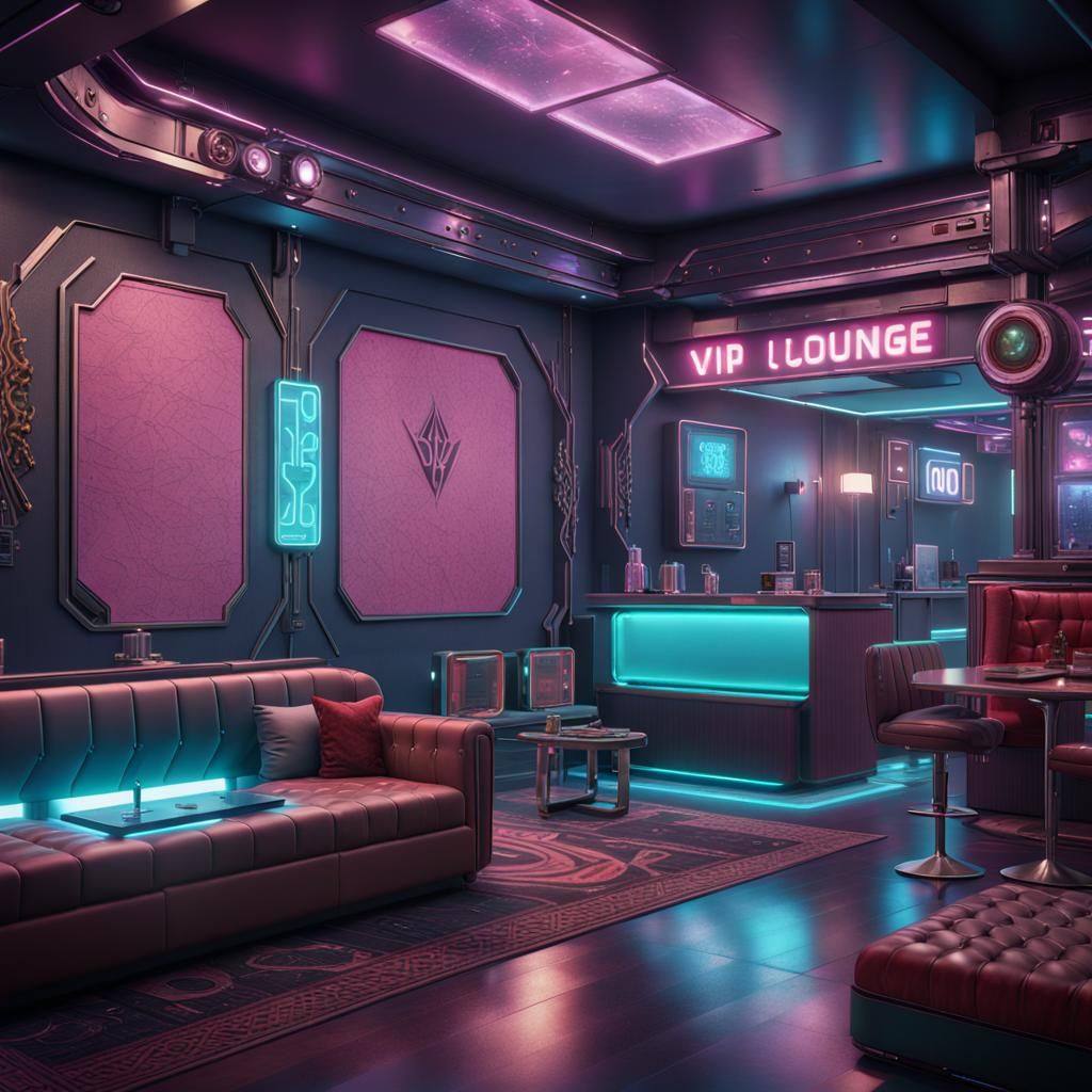 Cyberpunk VIP Lounge Motel Room in Detailed Painting