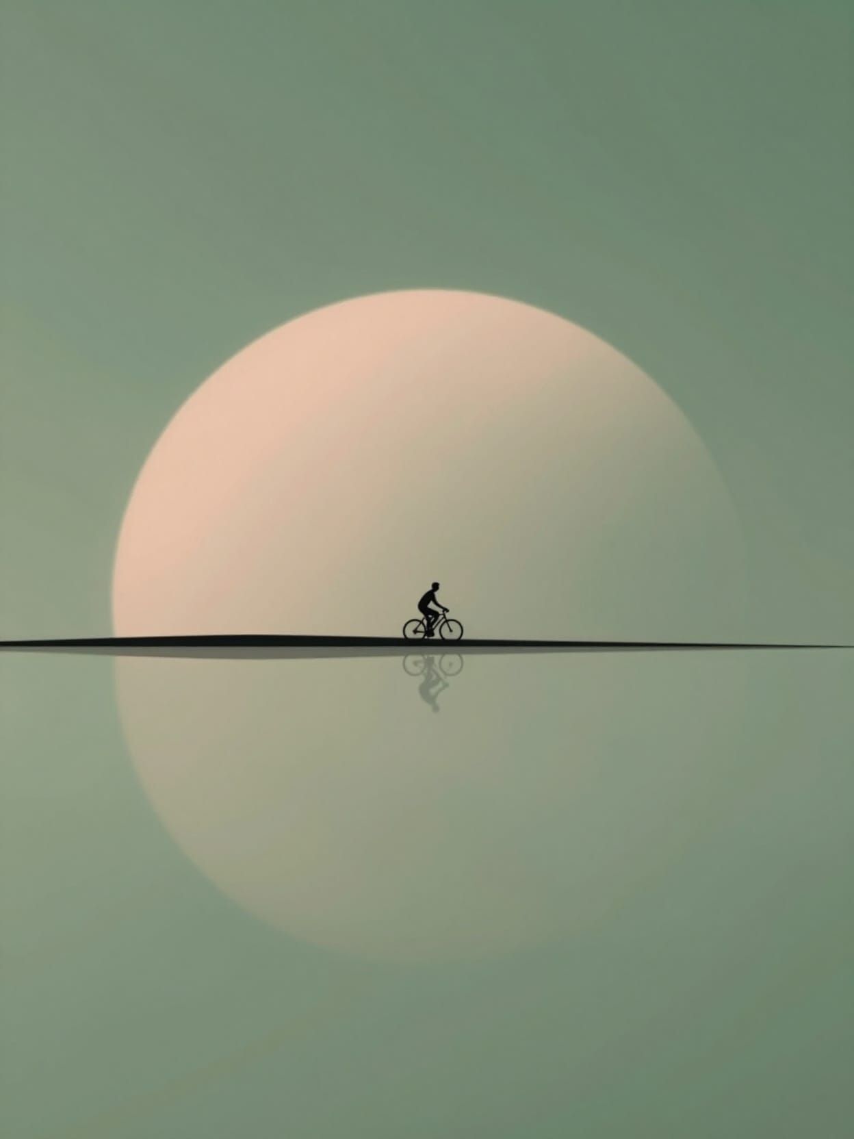Minimalist Surreal Landscape with Glowing Sun and Cyclist