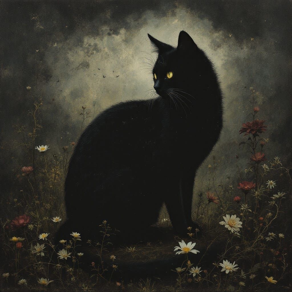 Gothic Black Feline in Luxurious Environments