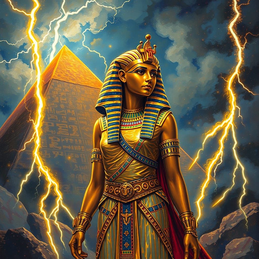 Egyptian Goddess Isis in a Pointillist Futurist Storm