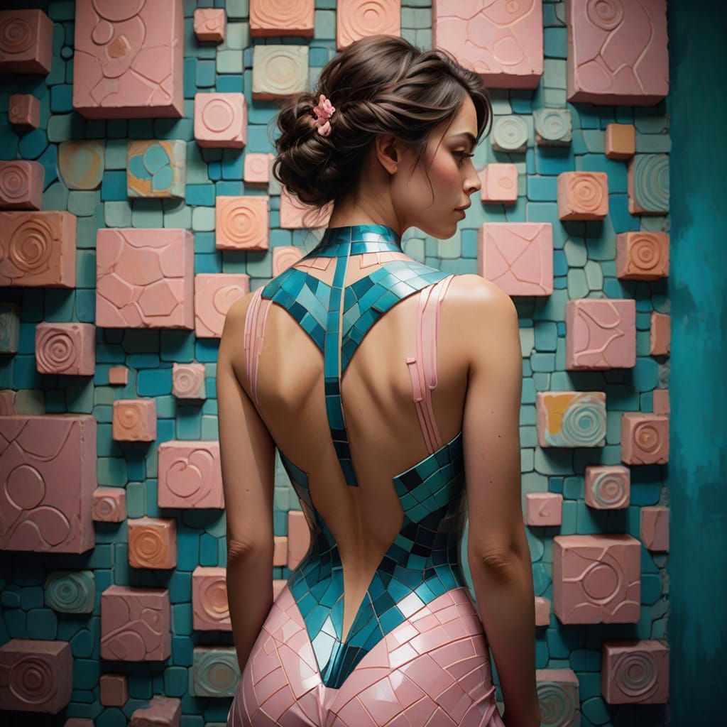 Geometric Fusion: Woman Merging in Dreamlike Scene