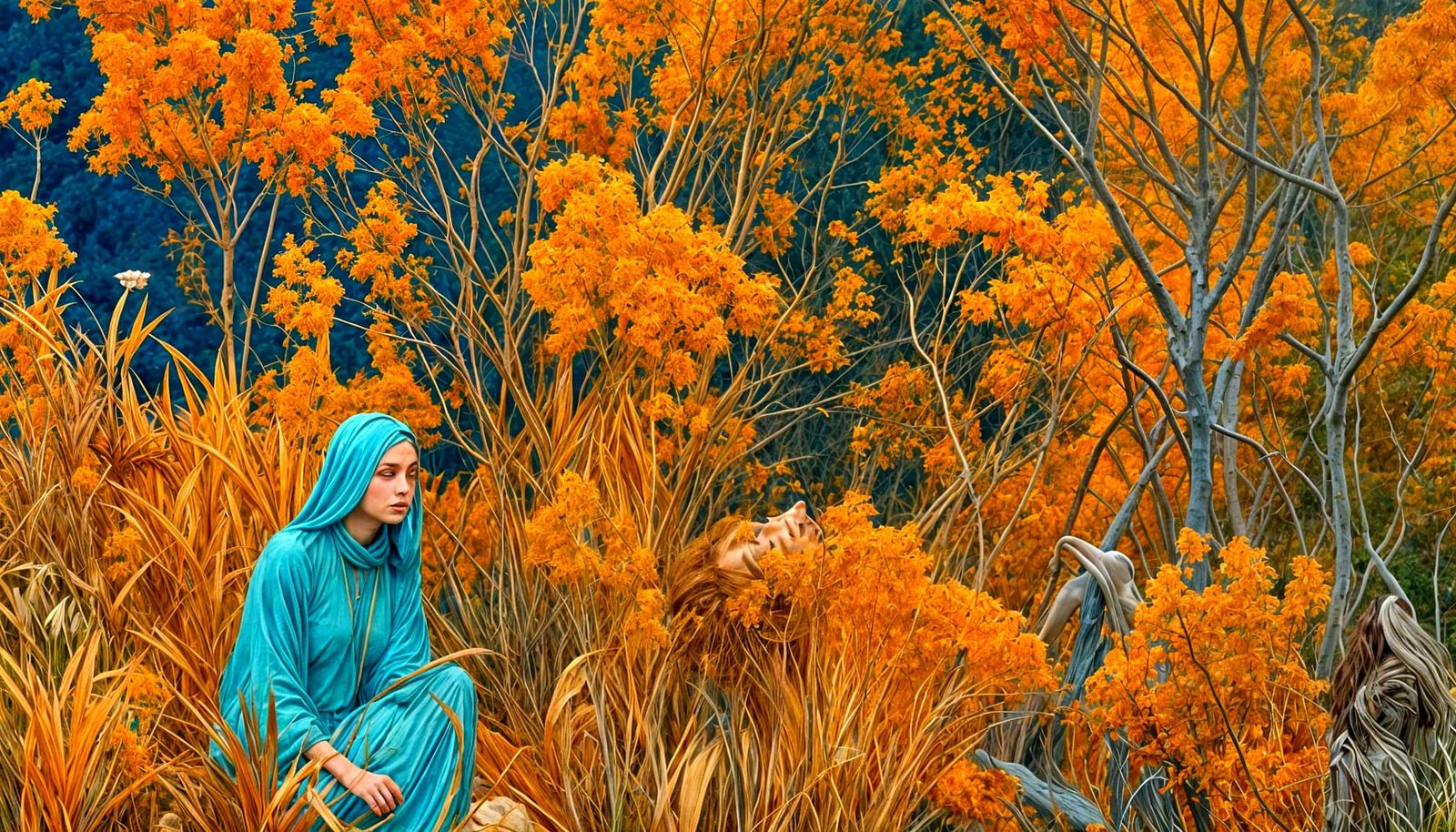 Bio Art Collage: Woman by Sunset with Mythical Creatures