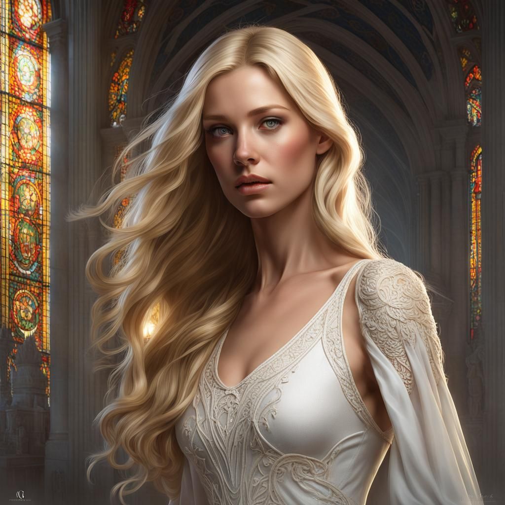 Detailed Portrait of a Voluptuous Blonde Woman