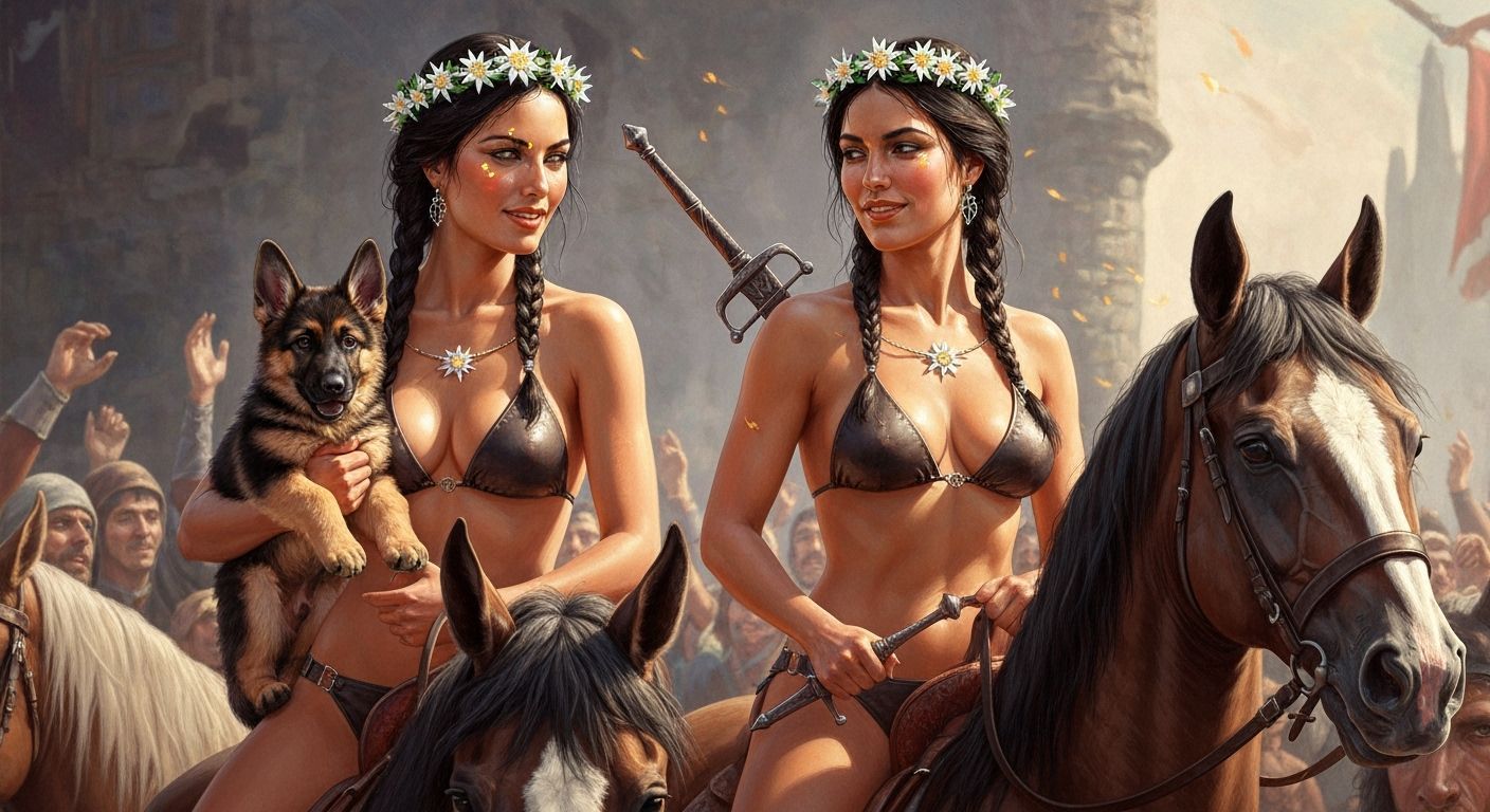 Fantasy Warrior Queens in Leather Bikinis on Horseback