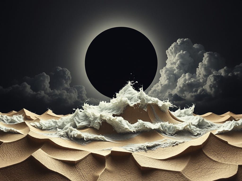 Dark Sky Moon Rises Over Turbulent Waves