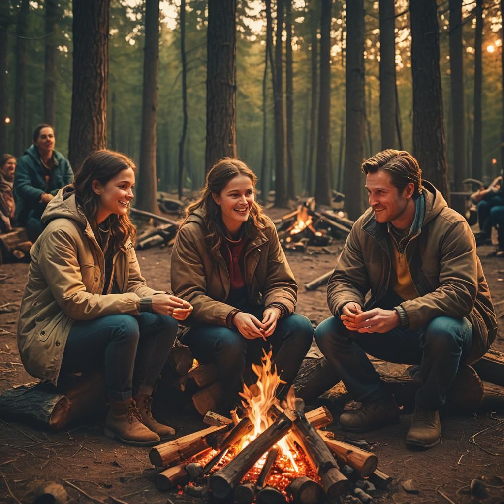 Cozy Family Campfire in American Realism Style