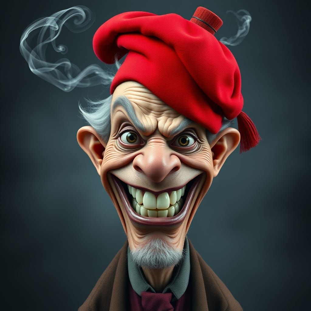 Ethereal Gentleman with Vibrant Fez and Whimsical Smile