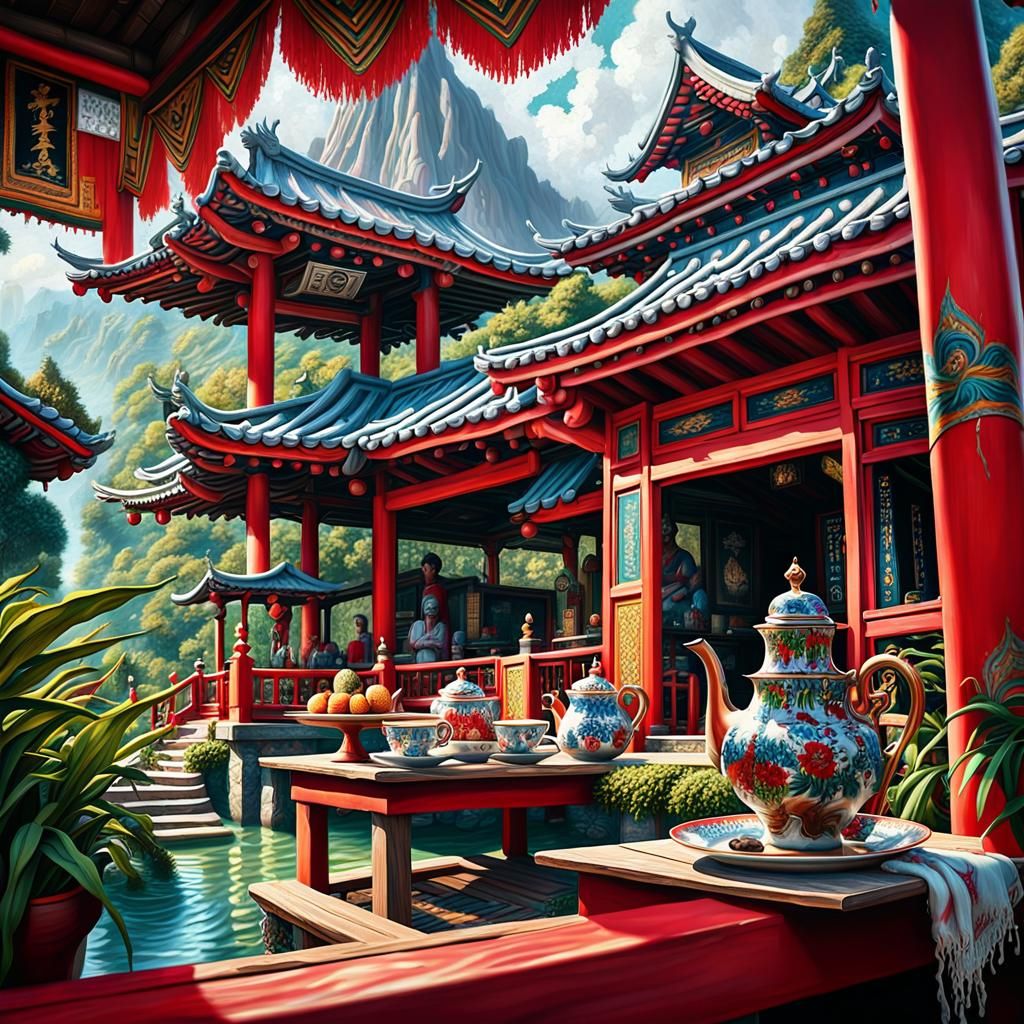 Anime-Inspired Tea Ceremony in Detailed 8K Resolution