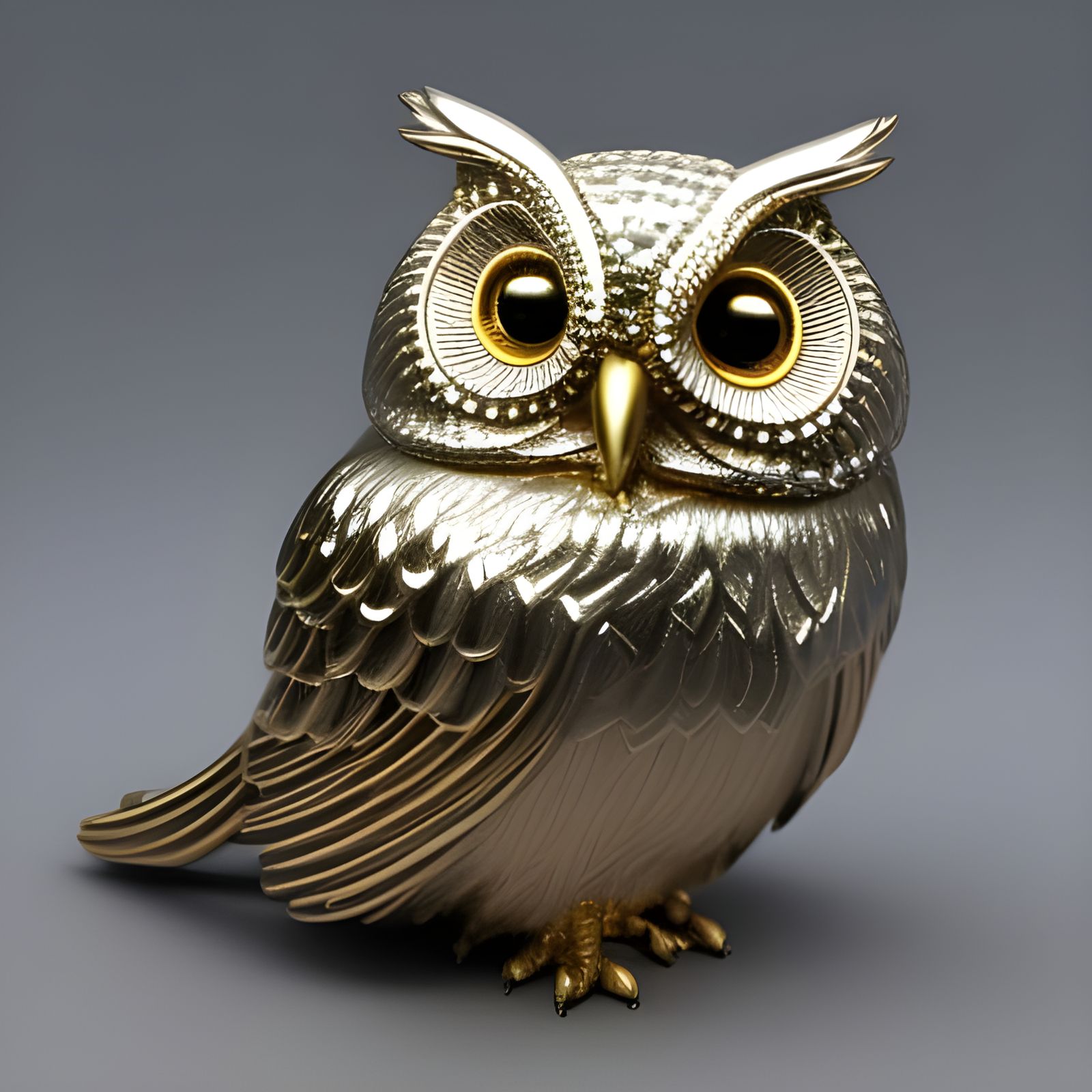 Golden Owl with Intricate Silver Detailing