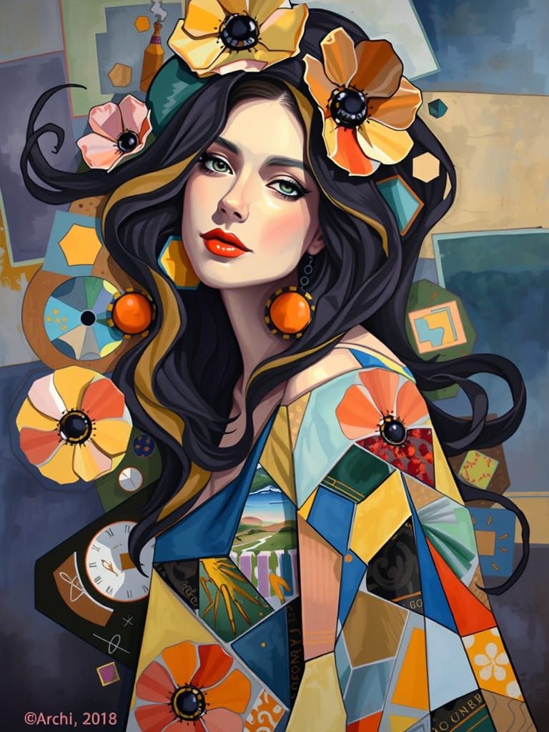 Cubist Woman in Watercolor Style