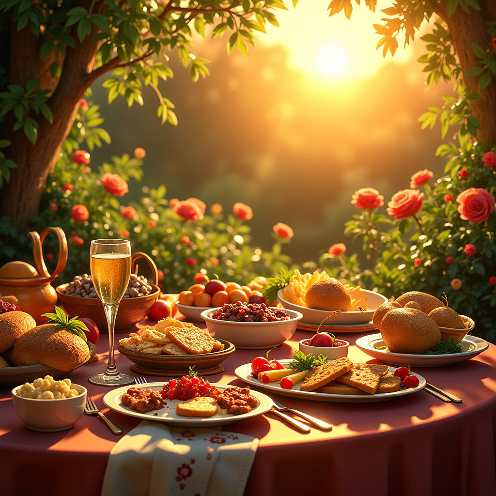 Joyous Passover Feast in Golden Sunlight