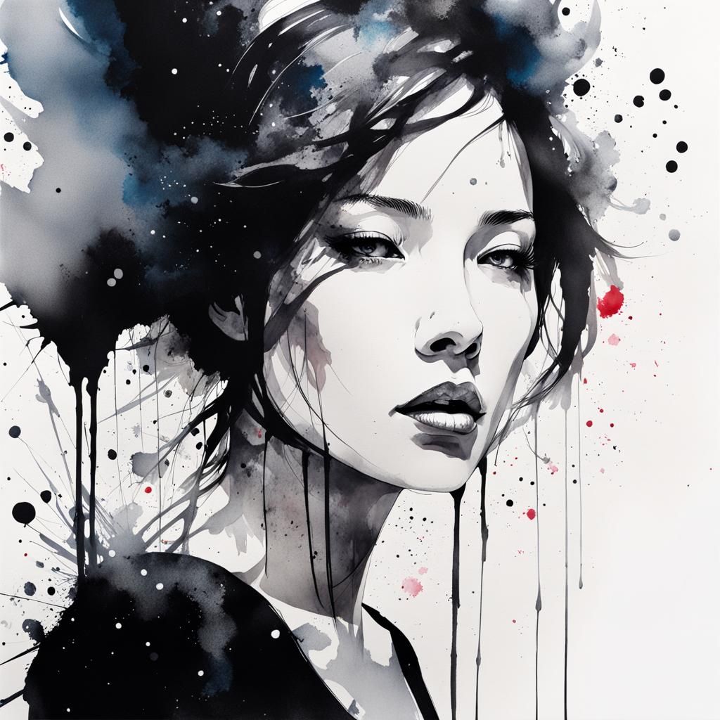 Ink Splatter Portrait in Style of Carne Griffith