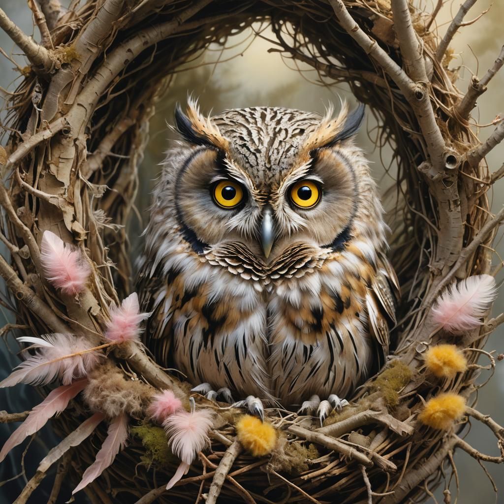 Mouse and Owl in Whimsical Watercolor Style