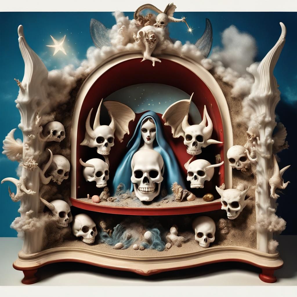 Catholic Diorama in 1950s TV Set: Detailed 3D Art