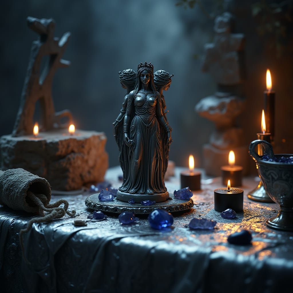 Mystical Hekate Altar in Ethereal Ambiance