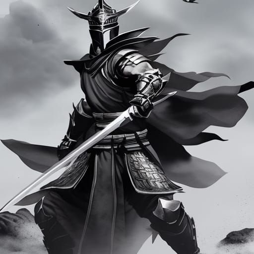 Epic Ink Wash Painting: Armored Man vs Dragon