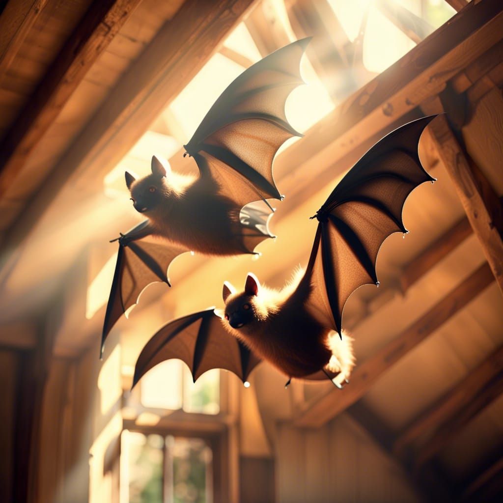 Bats Hugging in Old House with Heavenly Light