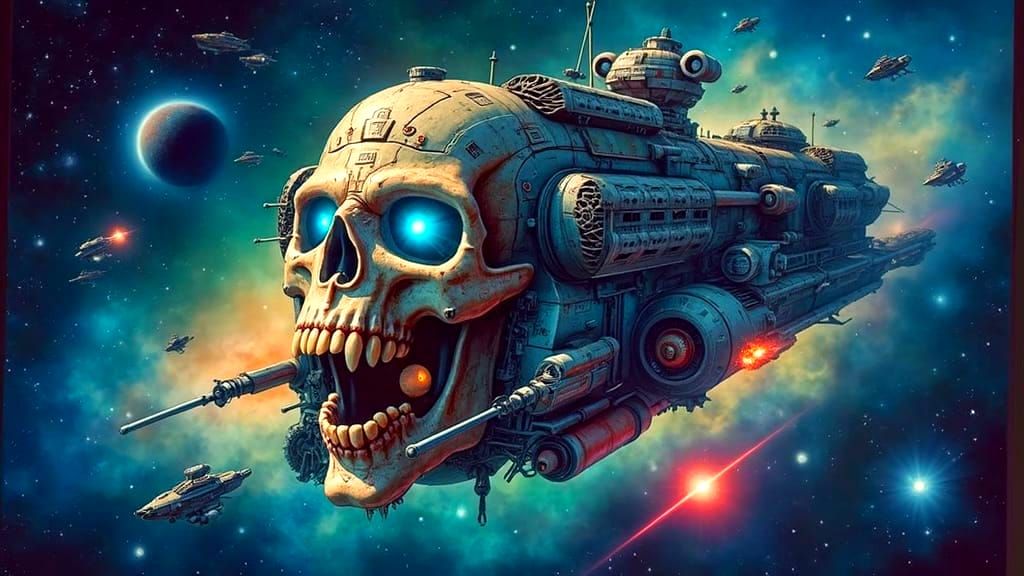 Galactic Empire Battleship in Cyberpunk Aesthetic