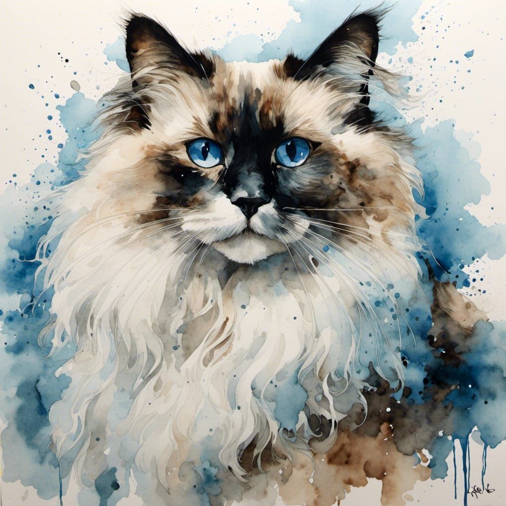 Watercolor Portrait of a Ragdoll Cat