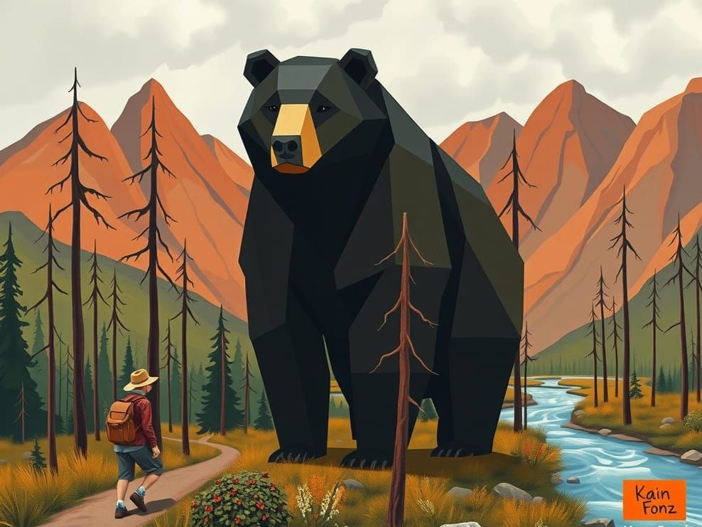 Whimsical Giant Bear in Forest Painting