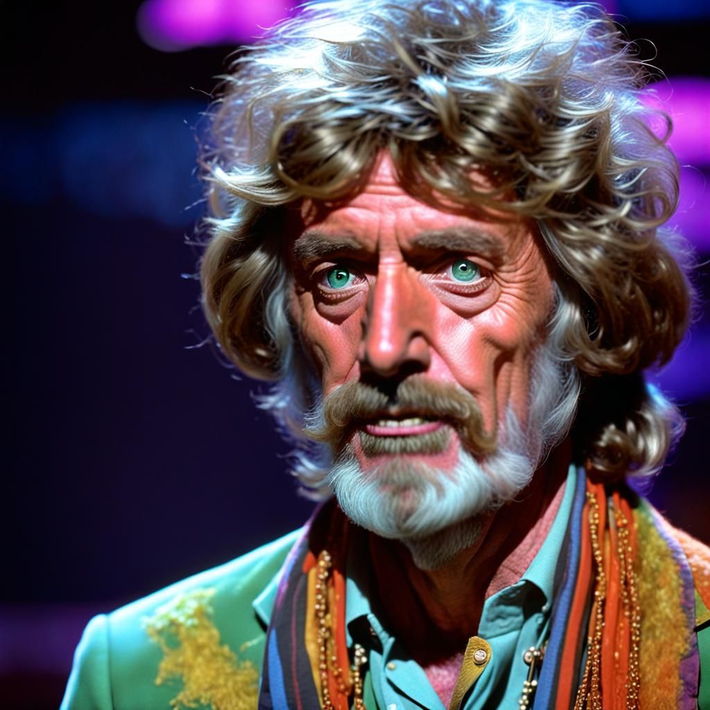 1970s shaggy haired New age guru telethon in face melting ps...