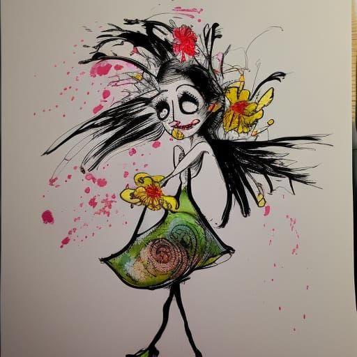 Dancing Flower in Ralph Steadman Style