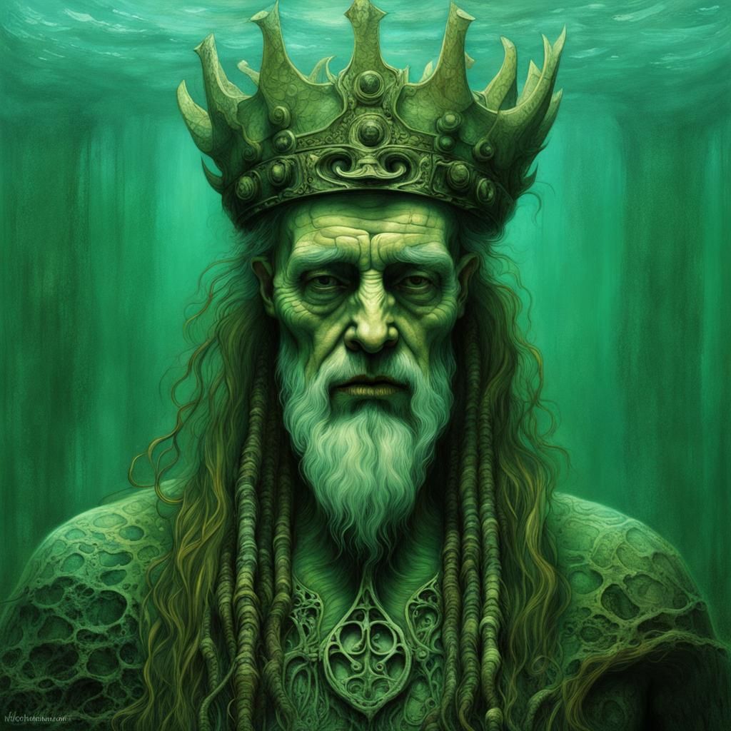Underwater Pagan King Portrait in Dark Fantasy Style