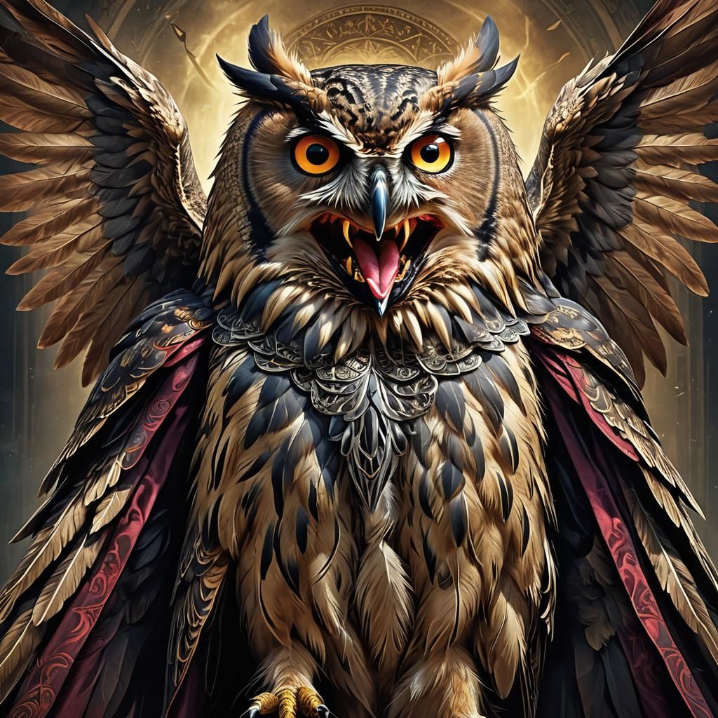 Screaming Beautiful Angelic Vampire Owl Extravagant Ultra Al...
