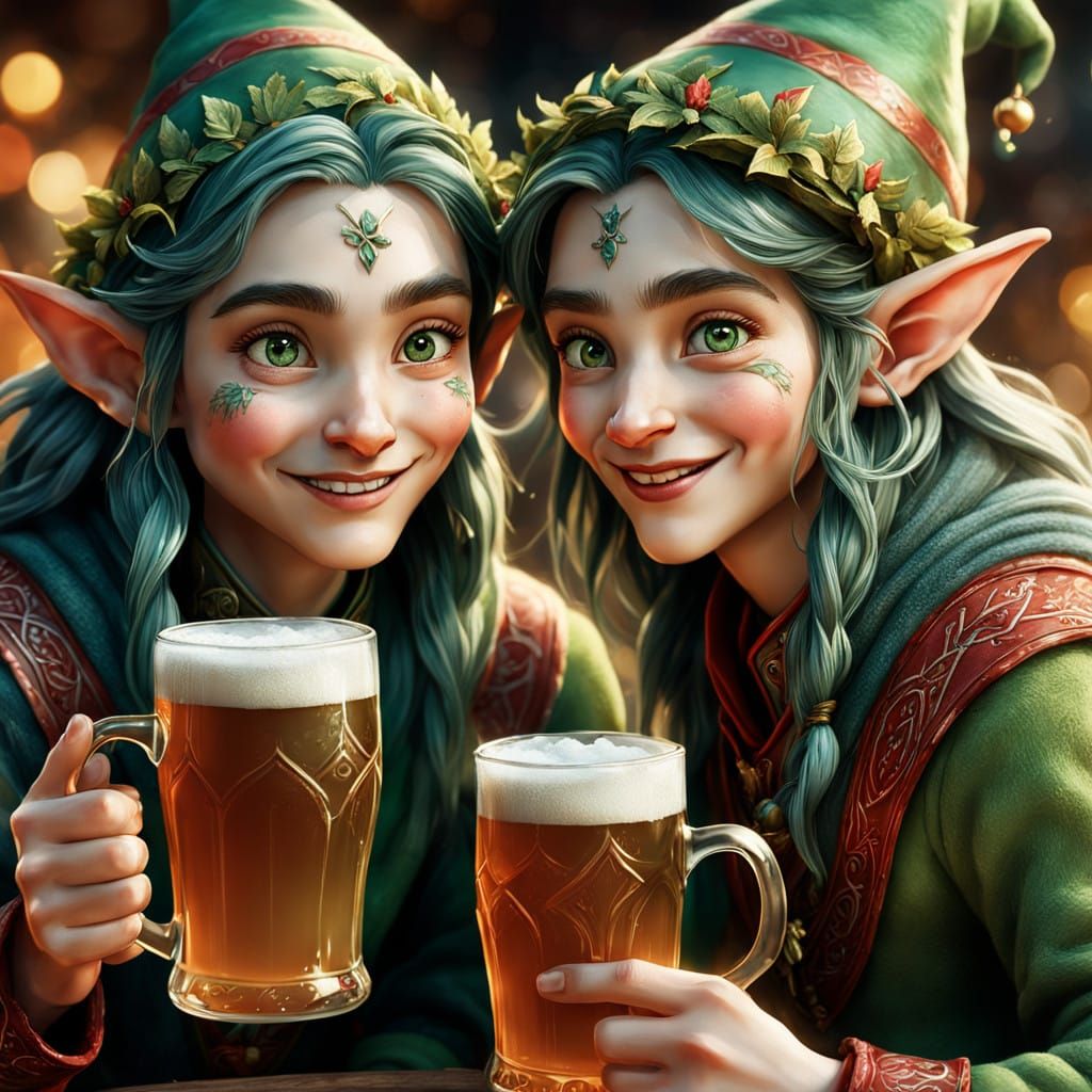 Jovial Elves Raise Mugs in Midwinter Merriment