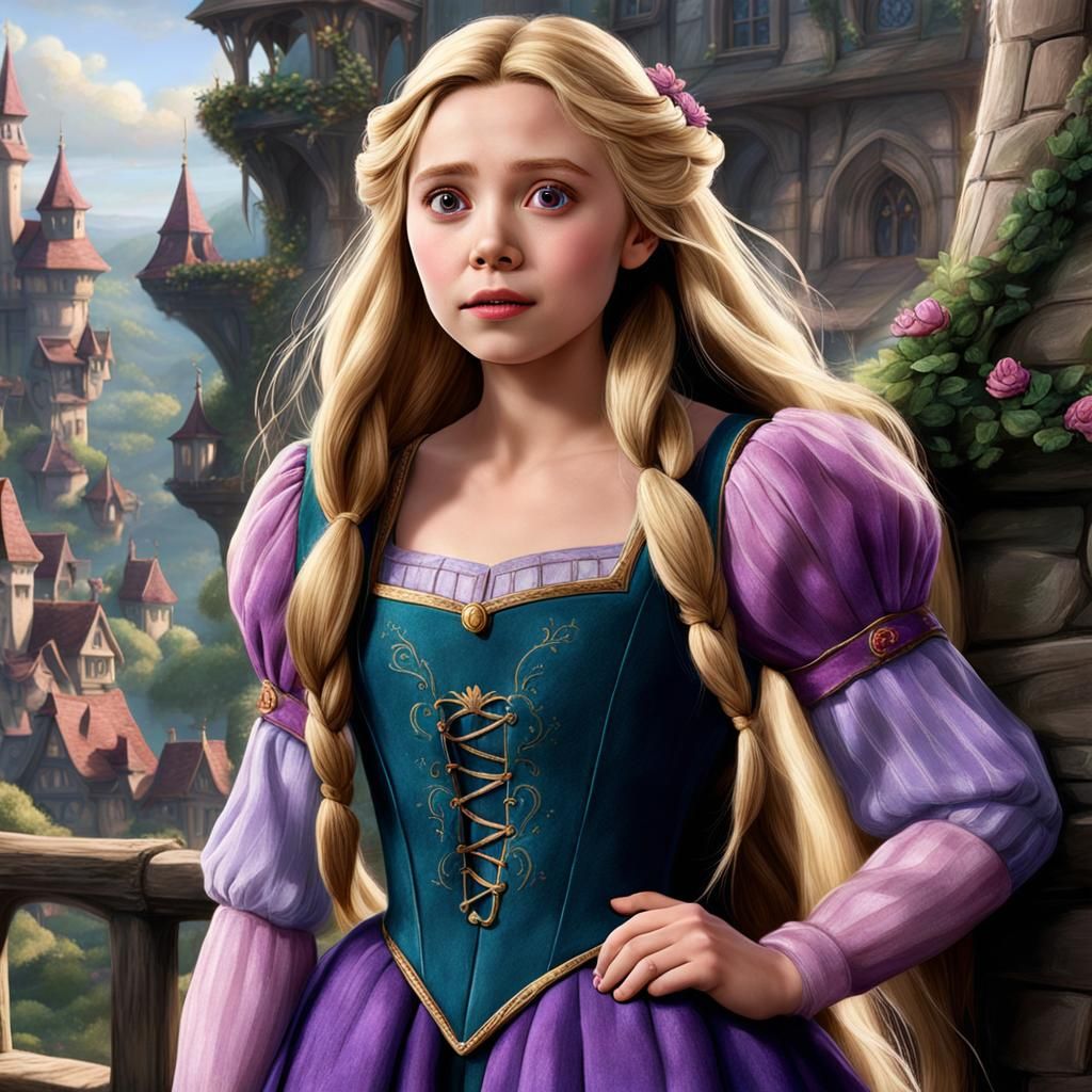 Rapunzel but it's Elizabeth Olsen