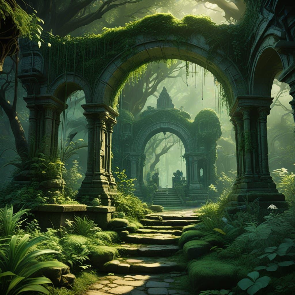 Vast Overgrown Garden in Watercolor Style