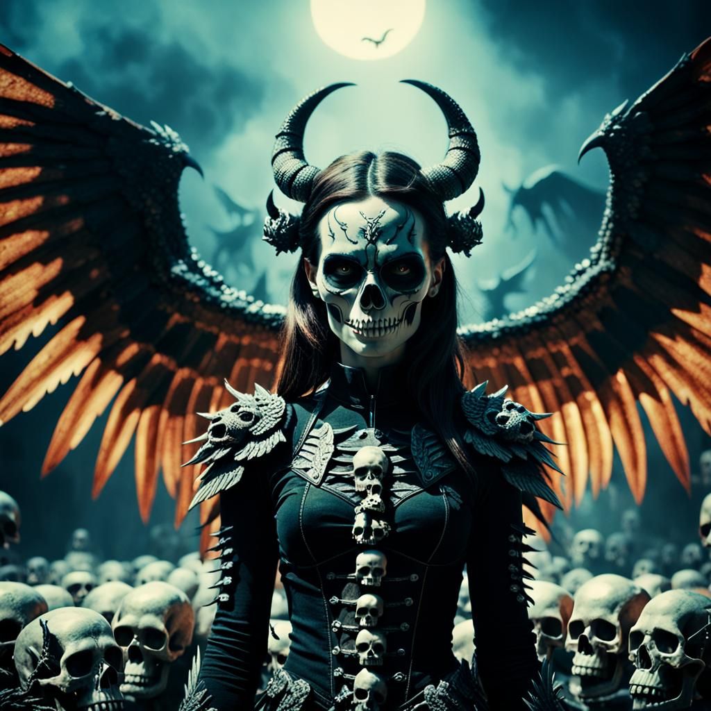 Cinematic She-Devil with Skull Wings