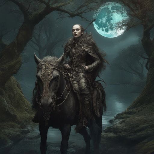 Elven Ranger Rides by Moonlight: Dark Fantasy Artwork