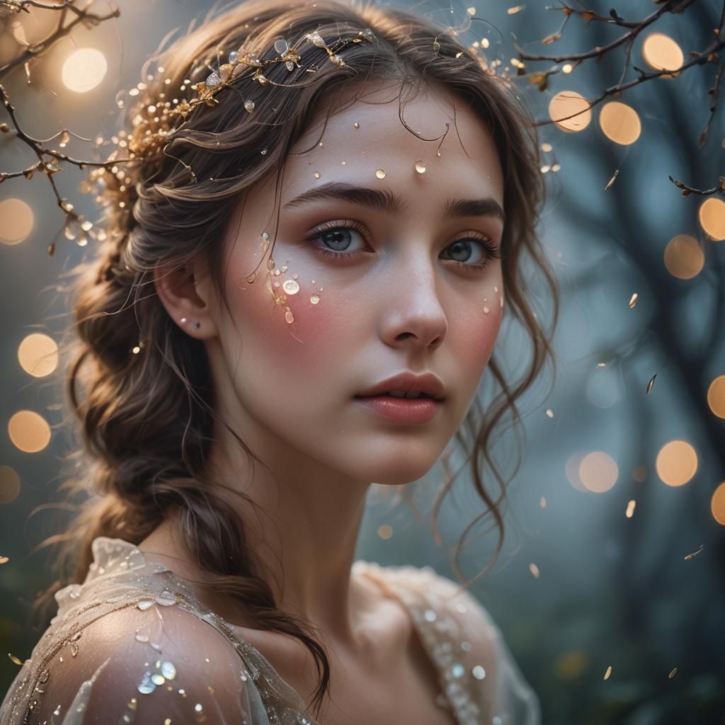 Romantic Surrealism: Tear in Moonlight, Ethereal Watercolor