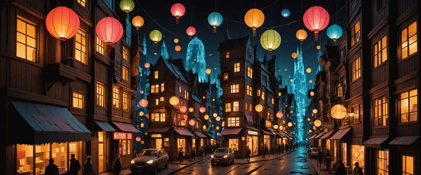 Futuristic City Street Made of Paper Collage